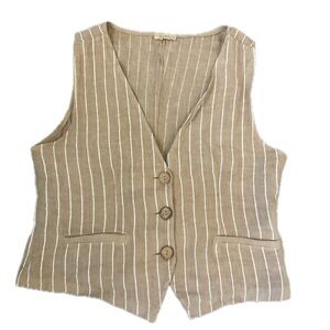 Women’s Striped Linen-Blend Vest in Tan